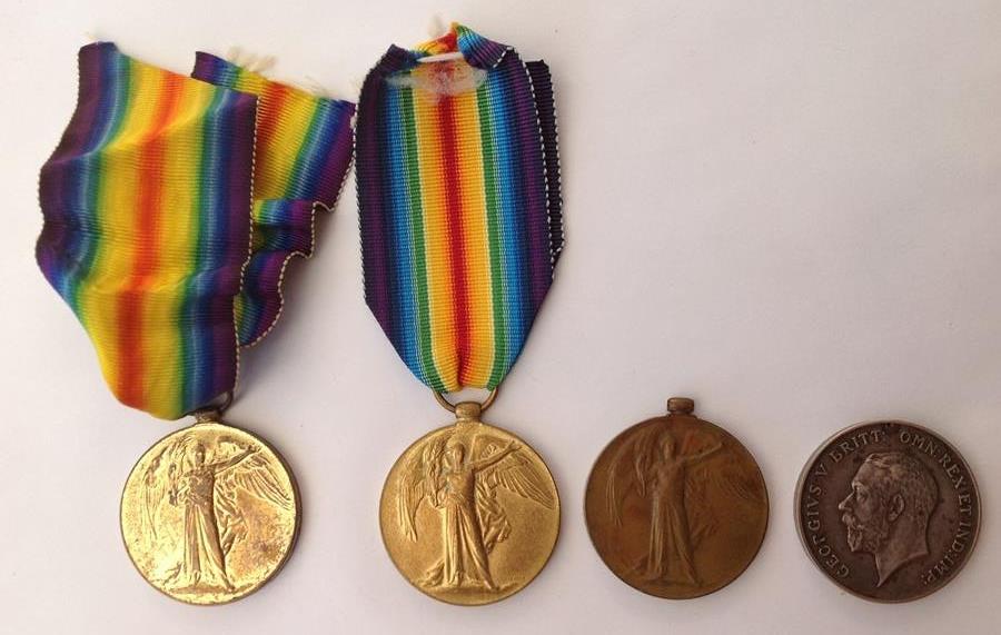 WW1 British Victory Medals x 3 to 181728 Spr FW Hollingdale, RE: 15973 Pte TJ Watts, South Wales