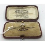 WW2 British Royal Artillery 15ct gold Sweetheart brooch in coloured enamels, diamond and pearl,