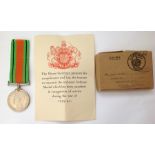 WW2 British Defence Medal with ribbon in box of issue with slip named to Mr GS Pratt.