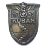 WW2 Third Reich Kubanschild - Kuban Shield. One edge prong missing. No backing plate or cloth.