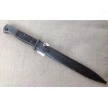 WW2 Third Reich K98 Bayonet with single edged fullered blade 255mm long, maker marked and dated 42