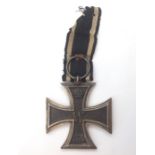 Imperial German Eisernes Kreuz 2. Klasse Iron Cross 2nd class 1870. Sewn to a small length of