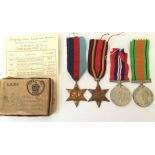 WW2 British Medal group comprising of 1939-45 Star, Burma Star, Defence Medal and War Medal.