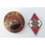 WW2 Third Reich HJ Deutsche Arbeiter Jugend Membership badge. Pin a/f. Marked Ges. Gesch. Along with