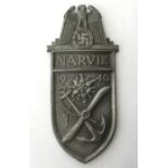 WW2 Third Reich Narvikschild - Narvik Shield. Army issue with silver finish. Zink. All four prongs