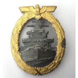 WW2 Third Reich Flotten-Kriegsabzeichen - High Seas Fleet War Badge. Maker marked Schwerin.