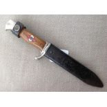 WW2 Third Reich Hitler Jugend dagger with 140mm long transitional marked blade, maker marked