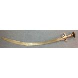 Indian Talwar Sword with curved 750mm long blade. Some decoration to one side of the blade. Steel