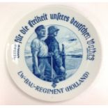 WW2 Third Reich Commemorative Plate for Luftwaffe Bau Regiment (Holland). Maker marked on reverse