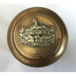 WW1 British Trench Art brass circular box with Gloucestershire Regiment cap badge affixed to lid.