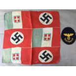 WW2 Third Reich / Fascist Italian Patriotic Silk. Screen printed silk square 33cm x 30cm. Along with