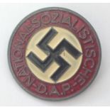 WW2 Third Reich NSDAP Party Membership badge. Late war painted version in zink. Maker marked RZM