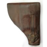 WW2 Hungarian Femaru M37 Pistol holster. Brown leather with brass fittings. No dates or visible