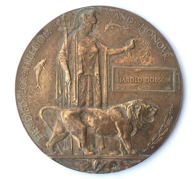 WW1 British Death Plaque to Harold Dobson.