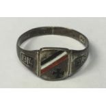 WW1 Imperial German 1914-1916 patriotic ring in .800 Silver with red/white/black enamel detail to