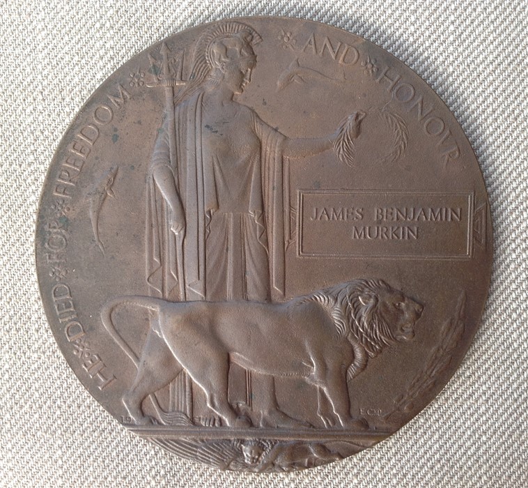 WW1 British Death Plaque to James Benjamin Murkin.