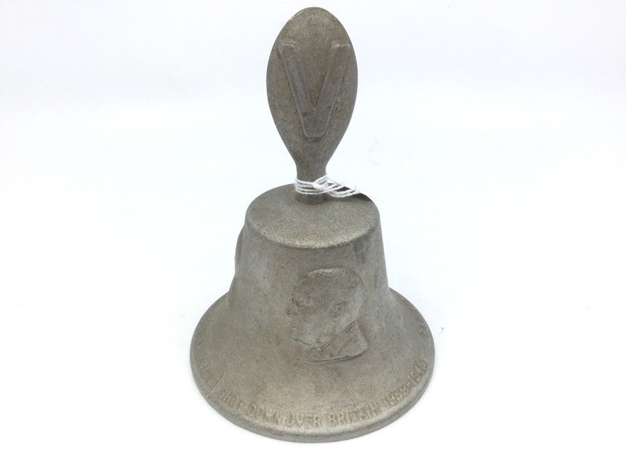 WW2 British RAF Benevolent Fund Victory Bell. Cast in metal from German aircraft shot down over - Image 3 of 4