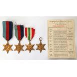 WW2 Britsh 1939-45 Star with ribbons x 2, Italy Star x 2 one with ribbon and one without and a medal