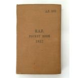 WW2 RAF Pocket Book 1937. Feb 1939 reprint. Named to Mr AWR FRampton. Complete with appendix V.