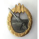 WW2 Third Reich Kriegsabzeichen fur die Marine-Artillerie. Navy Coastal Artillery War Badge. Maker