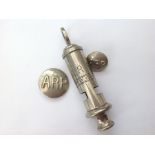 WW2 British ARP Whistle, undated, maker marked J Hudson, Birmingham, working order, together with