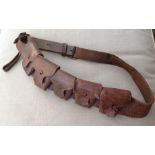 WW1 British Leather 03 pattern Artillery Rifle Ammunition Bandolier. Maker marked and dated W