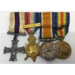 WW1 British Miniature Medal group comprising of Military Cross, 1914 Mons Star with bar, War Medal