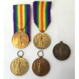 WW1 British Victory Medal collection. Five in total. Awarded to 12781 Pte C Brighton, Lincolnshire