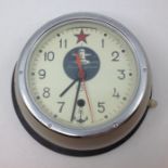 Post War Soviet Red Navy Submarine Bulkhead Clock. 8 day movement. No key. 1960's in date.