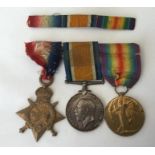 WW1 British 1914-15 Star, War Medal and Victory Medal to Pte M Fenn, Lincolnshire Regt. Mounted on a