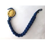 WW2 Third Reich Kreigsmarine Marksmans lanyard. Blue lanyard complete with gilt badge and spring