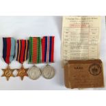 WW2 British 1939-45 Star, Burma Star, Defence Medal and War Medal. Complete with ribbons, box of