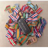 WW2 British Medal ribbons, inc some short WW1 British and roll of US Bronze Star and case of issue