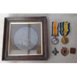 WW1 Canadian Death Plaque in original frame and War & Victory Medals and Canadian Memorial Cross (