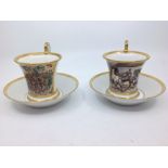 WW1 Imperial German Patriotic Tea Cups and Saucers by Nymphamburg x 2.CONDITION:Tiny chip in the