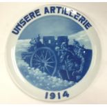 WW1 Imperial German Commemorative Plate Unsere Artillerie 1914. Maker marked Rosenthal. Artist