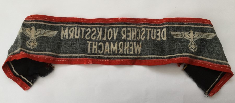 WW2 Third Reich Deutscher Volkssturm Wehrmacht armband. Uniform removed example. - Image 2 of 2