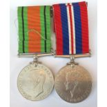 WW2 British Defence Medal and War Medal mounted on bar complete with ribbon.
