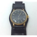 WW2 Third Reich Luftwaffe Wagner Wristwatch. Black dial with Arabic numerals and separate seconds