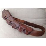 WW1 British Leather 1903 pattern Artillery Rifle Ammunition Bandolier. Marked 18696. Ink markings to