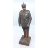 WW1 Imperial German figurine of Kaiser Wilhelm II. Height approx 35cm. Spike of helmet has been