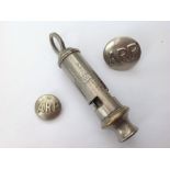 WW2 British ARP Whistle, undated, maker marked J Hudson, Birmingham, working order, together with