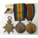 WW1 British 1914-15 Star, War Medal and Victory Medal to 38612 Gnr WJ Patchett, RGA. Mounted on a