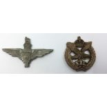 WW2 British Plastic Parachute Regiment cap badge, un-marked and missing one lug and an Army Air