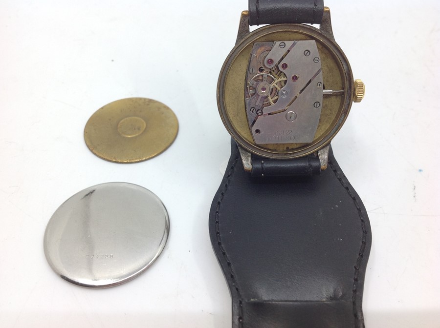 WW2 Third Reich Luftwaffe Wagner Wristwatch. Black dial with Arabic numerals and separate seconds - Image 2 of 3
