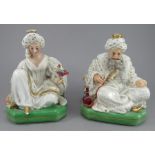 A pair of mid 19th Century Jacob Petit Paris porcelain Sultan and Sultana scent flasks, each