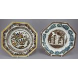 Two late eighteenth century transfer printed Ralph Wedgwood octagonal plates, c.1795-1798. To