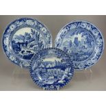 A group of early nineteenth century blue and white transfer-printed plates, c.1825. To include: a