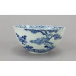 A mid-eighteenth century blue and white hand-painted Vauxhall porcelain tea bowl, c.1758-60. It is