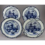 A group of four late eighteenth century pearlware plates, c.1790-1800. Each has a moulded shell edge